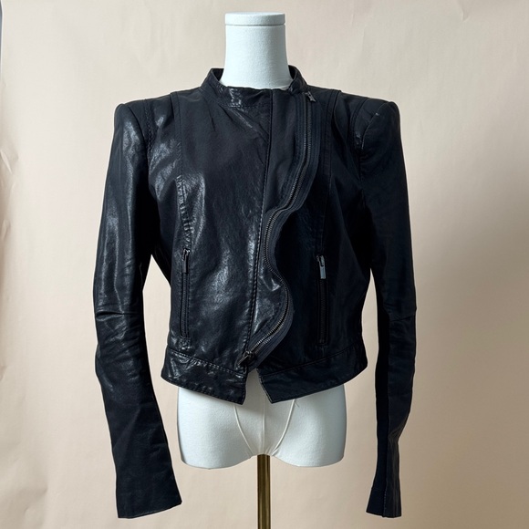 BCBG MAXAZRIA Black Women's Leather Jacket - Picture 1 of 8